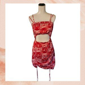 Red Pink Butterfly Cut-Out Ruched Mini Bodycon Dress